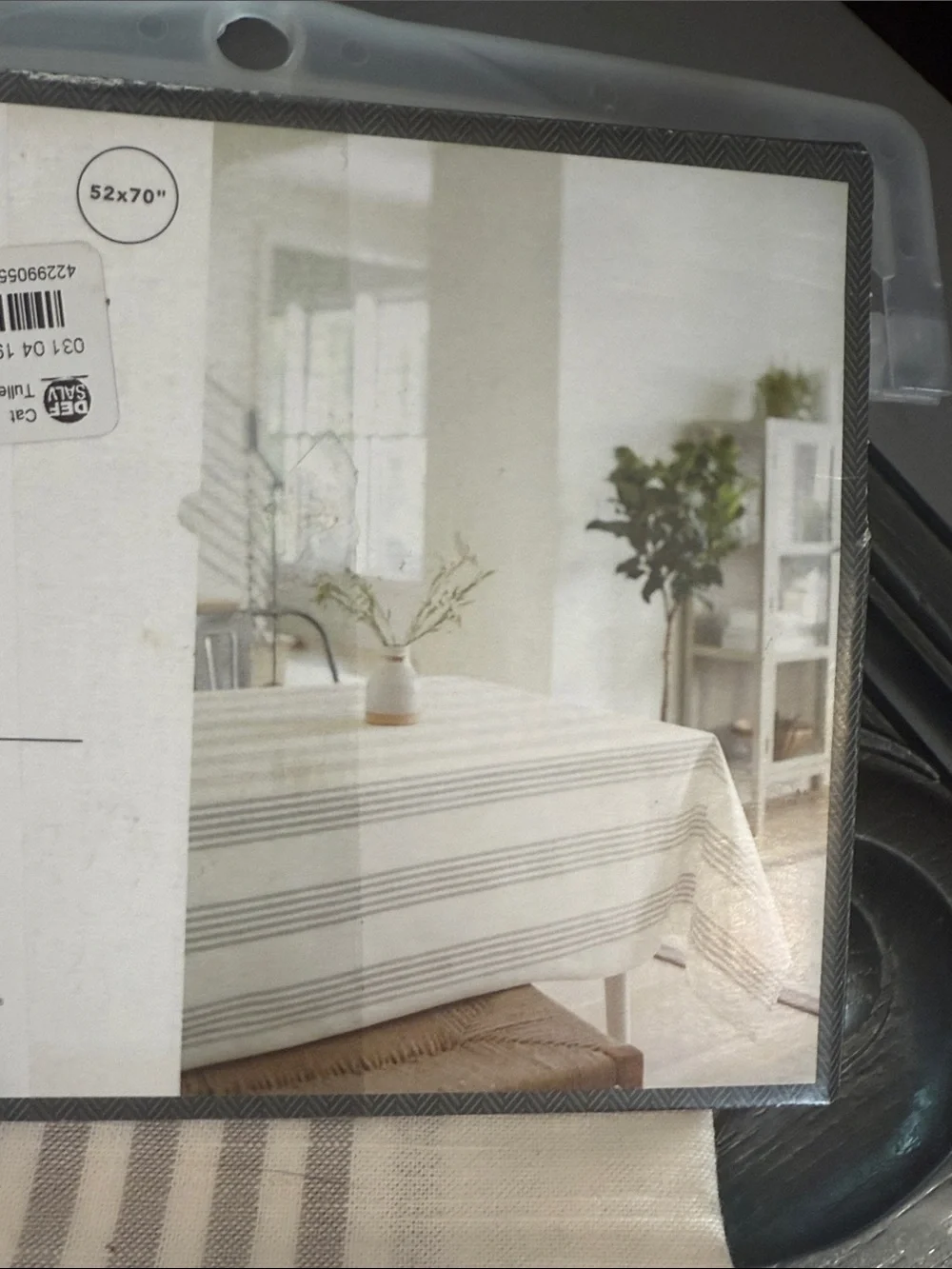 Threshold 52” x 70” White and Gray Striped Oblong Tablecloth